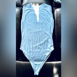 High Neck Sleeveless Bodysuit | Light Blue | Size Large | Fashion Nova